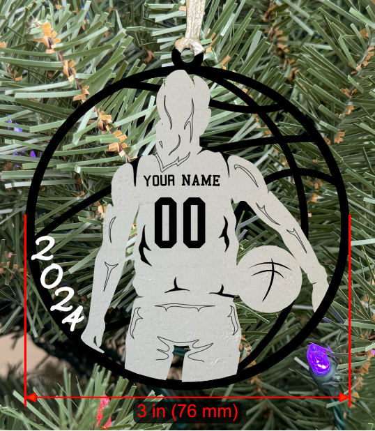 Personalizable Basketball Ornament (Female, Single Layer) with Year on Frame