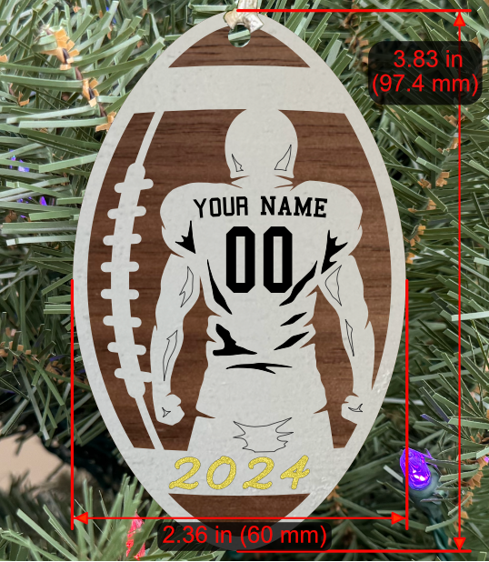 Personalizable Football Ornament (Male, Two Layer) with Year on Frame