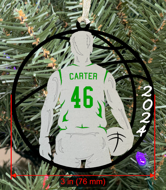 Personalizable Basketball Ornament (Male, Single Layer) with Year on Frame
