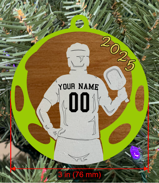 Personalizable Pickleball Ornament (D0001.000, Male, Two Layer) with Year on Frame