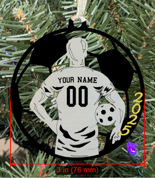Personalizable Soccer Ornament (D0002.001, Male, Single Layer) with Year on Frame