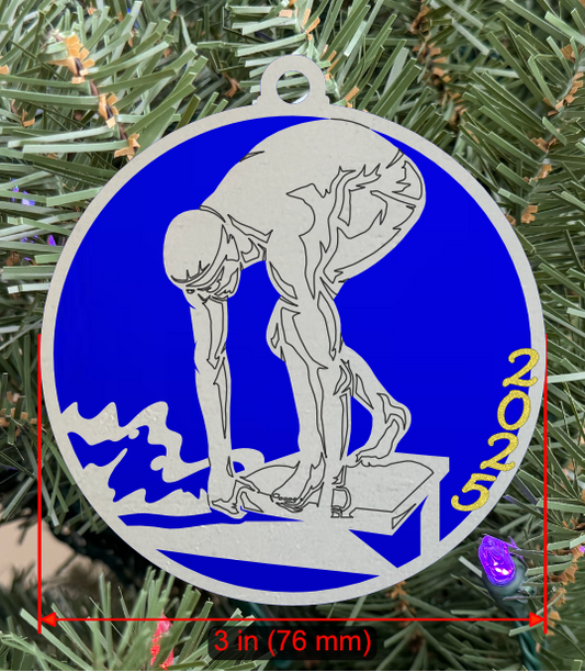 Personalizable Swimming Ornament (D0001.001, Male, Two Layer) with Year on Frame