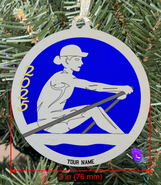 Personalizable Rowing (Crew) Ornament (D0001.000, Solo Female, Two Layer) with Year on Frame