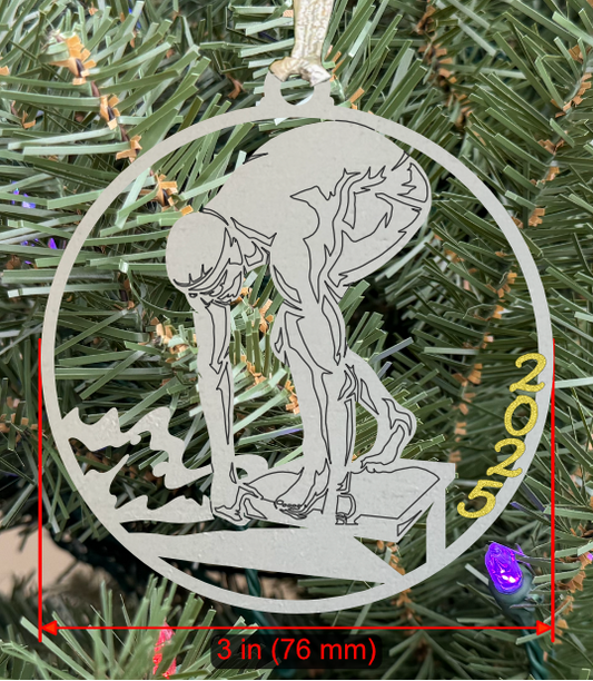 Personalizable Swimming Ornament (D0001.001, Male, Single Layer) with Year on Frame