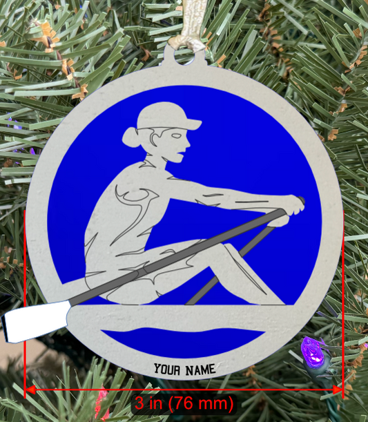 Personalizable Rowing (Crew) Ornament (D0001.001, Solo Female with Oar, Two Layer) without Year on Frame