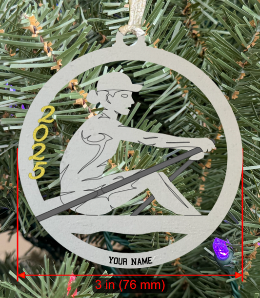 Personalizable Rowing (Crew) Ornament (D0001.000, Solo Female, Single Layer) with Year on Frame