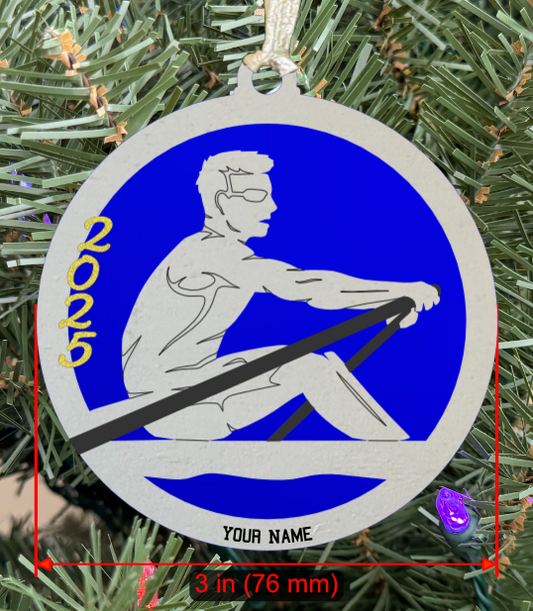 Personalizable Rowing (Crew) Ornament (D0001.000, Solo Male, Two Layer) with Year on Frame