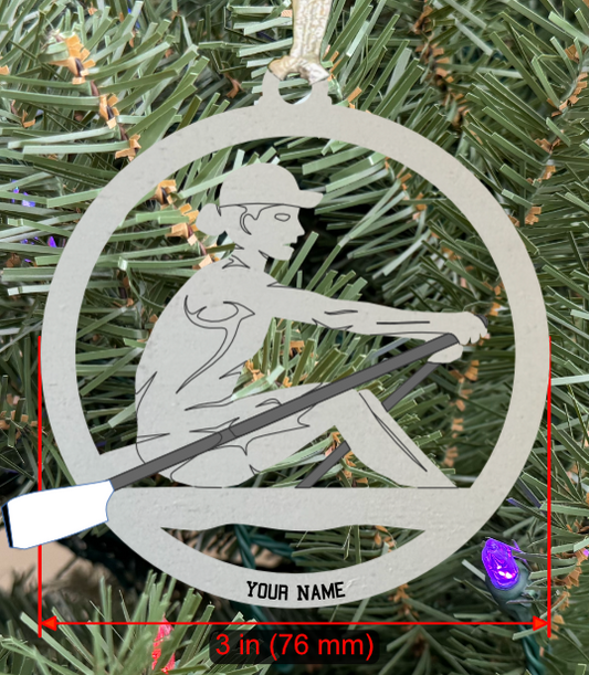Personalizable Rowing (Crew) Ornament (D0001.001, Solo Female with Oar, Single Layer) without Year on Frame