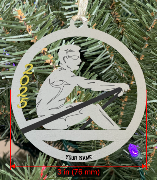 Personalizable Rowing (Crew) Ornament (D0001.000, Solo Male, Single Layer) with Year on Frame