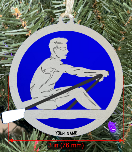 Personalizable Rowing (Crew) Ornament (D0001.001, Solo Male with Oar, Two Layer) without Year on Frame