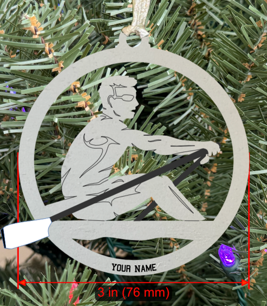 Personalizable Rowing (Crew) Ornament (D0001.001, Solo Male with Oar, Single Layer) without Year on Frame