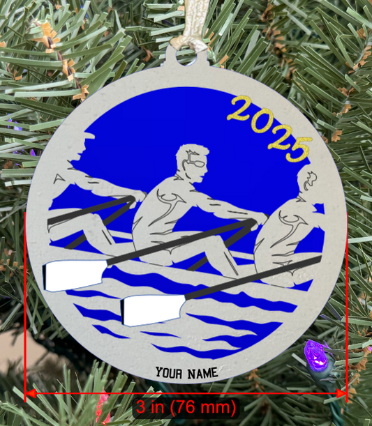 Personalizable Rowing (Crew) Ornament (D0002.000, Team Male with Oars, Two Layers) with Year on Frame