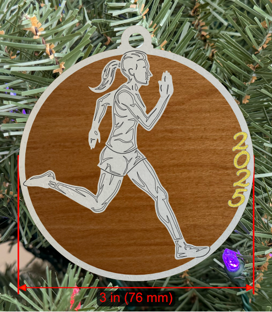 Personalizable Cross Country Ornament (D0001.001, Female, Two Layer) with Year on Frame
