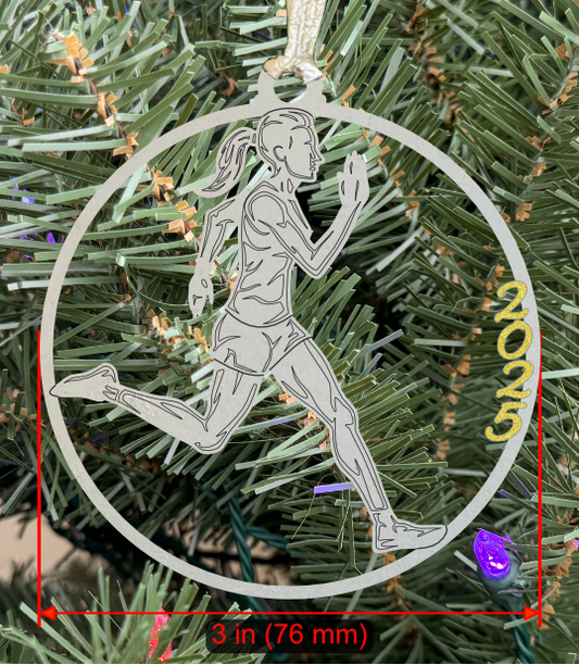 Personalizable Cross Country Ornament (D0001.001, Female, Single Layer) with Year on Frame