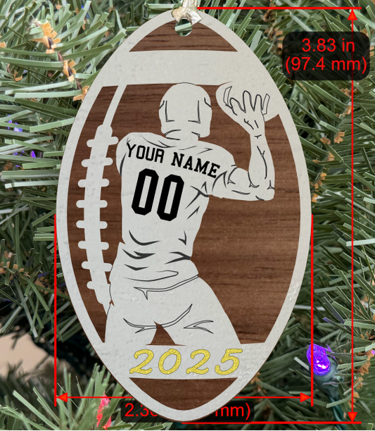 Personalizable Football Ornament (D0003.000, Male, Two Layer) with Year on Frame