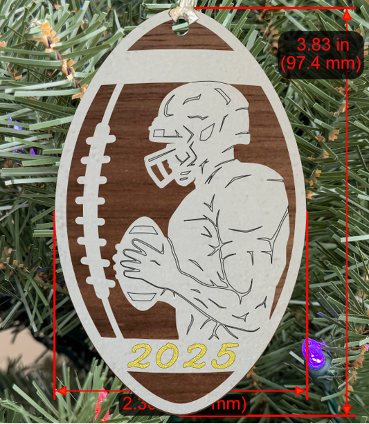 Personalizable Football Ornament (D0006.000, Male, Two Layer) with Year on Frame