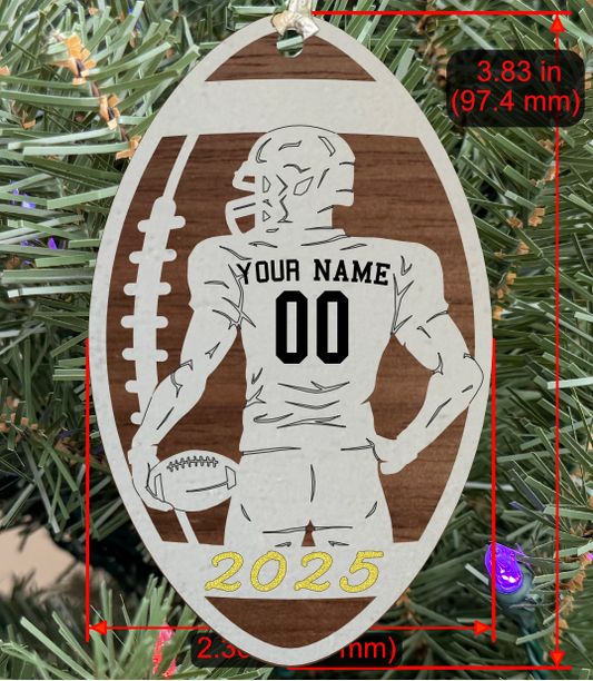 Personalizable Football Ornament (D0004.000, Male, Two Layer) with Year on Frame