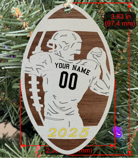 Personalizable Football Ornament (D0008.000, Male, Two Layer) with Year on Frame