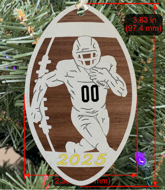 Personalizable Football Ornament (D0007.000, Male, Two Layer) with Year on Frame