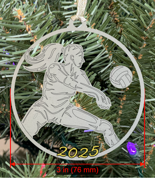 Personalizable Volleyball Ornament (D0001.000, Female, Single Layer) with Year on Frame