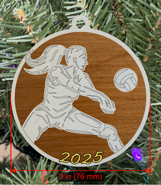 Personalizable Volleyball Ornament (D0001.000, Female, Two Layer) with Year on Frame