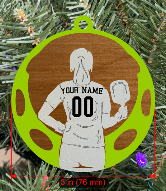 Personalizable Pickleball Ornament (D0001.000, Female, Two Layer) without Year on Frame