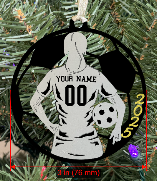 Personalizable Soccer Ornament (D0002.001, Female, Single Layer) with Year on Frame