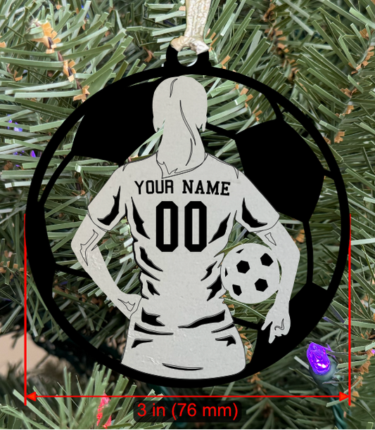Personalizable Soccer Ornament (D0002.001, Female, Single Layer) without Year on Frame