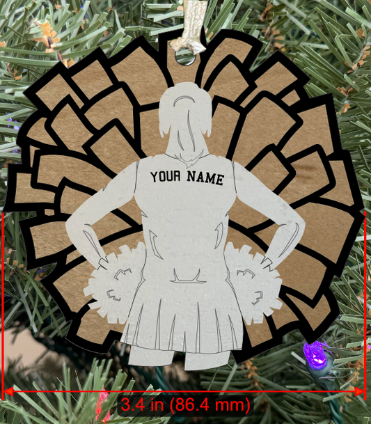 Personalizable Cheerleader Ornament (D0001.000, Female, Two Layer) Black with Natural Maple