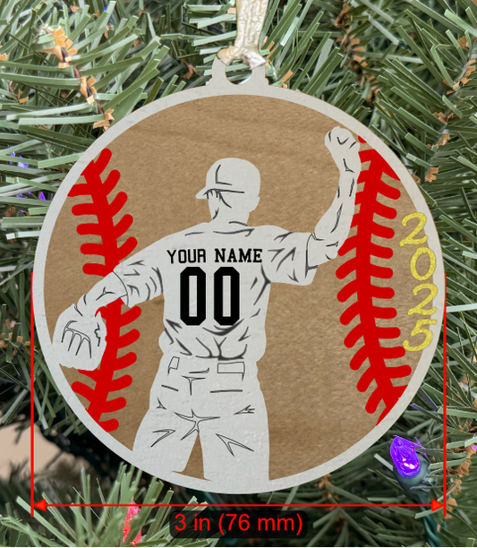 Personalizable Baseball RH Player Ornament (D0007.001, Male, Two Layer) with Year on Frame