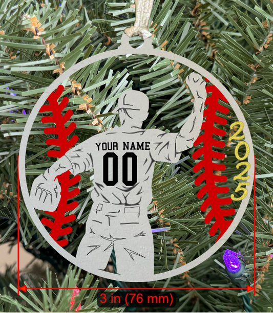 Personalizable Baseball RH Player Ornament (D0007.001, Male, Single Layer) with Year on Frame