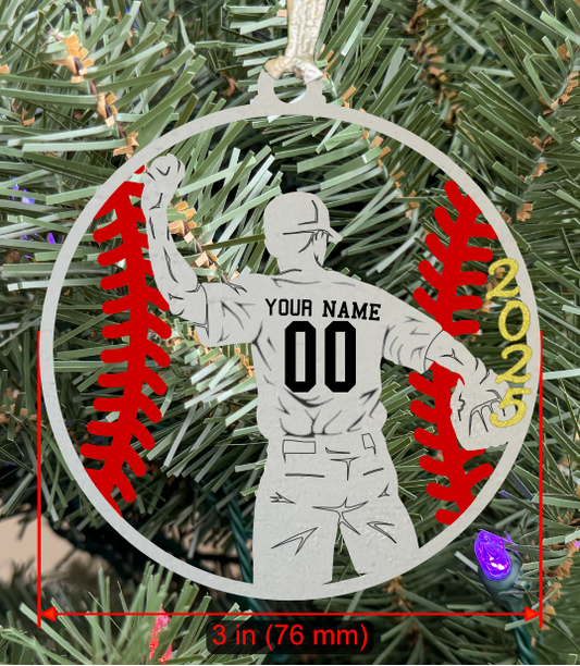 Personalizable Baseball LH Player Ornament (D0007.002, Male, Single Layer) with Year on Frame