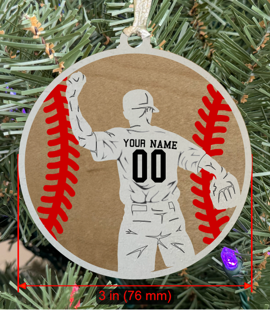 Personalizable Baseball LH Player Ornament (D0007.002, Male, Two Layer) without Year on Frame