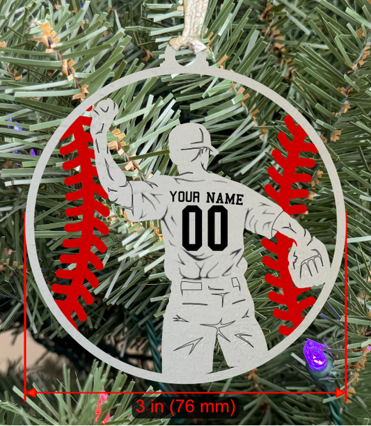 Personalizable Baseball LH Player Ornament (D0007.002, Male, Single Layer) without Year on Frame