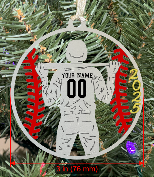 Personalizable Baseball LH Batter Ornament (D0008.001, Male, Single Layer) with Year on Frame