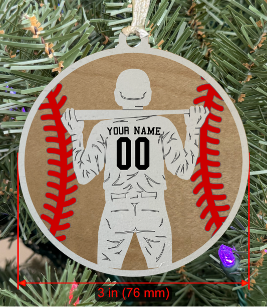 Personalizable Baseball LH Batter Ornament (D0008.001, Male, Two Layer) without Year on Frame