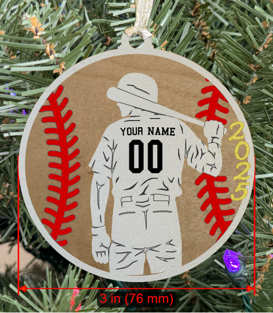 Personalizable Baseball LH Batter Ornament (D0009.001, Male, Two Layer) with Year on Frame