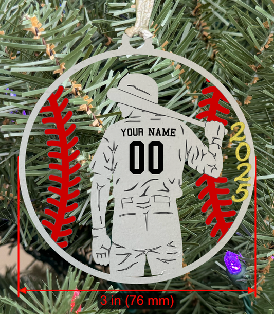 Personalizable Baseball LH Batter Ornament (D0009.001, Male, Single Layer) with Year on Frame