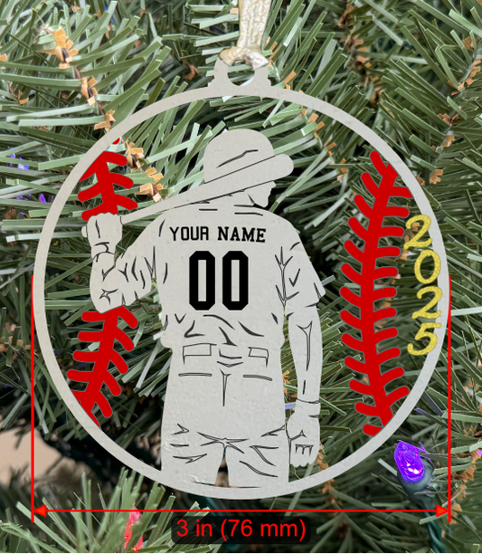 Personalizable Baseball RH Batter Ornament (D0009.002, Male, Single Layer) with Year on Frame