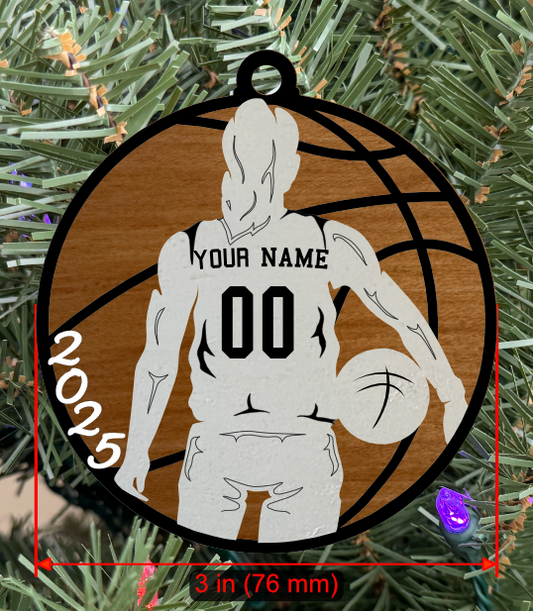 Personalizable Basketball Ornament (D0002.001, Female, Two Layer) with Year on Frame
