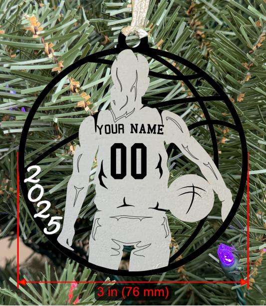 Personalizable Basketball Ornament (D0002.001, Female, Single Layer) with Year on Frame