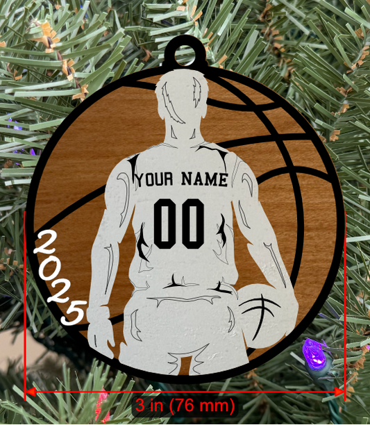 Personalizable Basketball Ornament (D0002.001, Male, Two Layer) with Year on Frame
