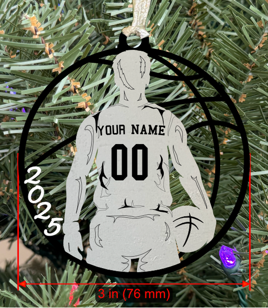 Personalizable Basketball Ornament (D0002.001, Male, Single Layer) with Year on Frame