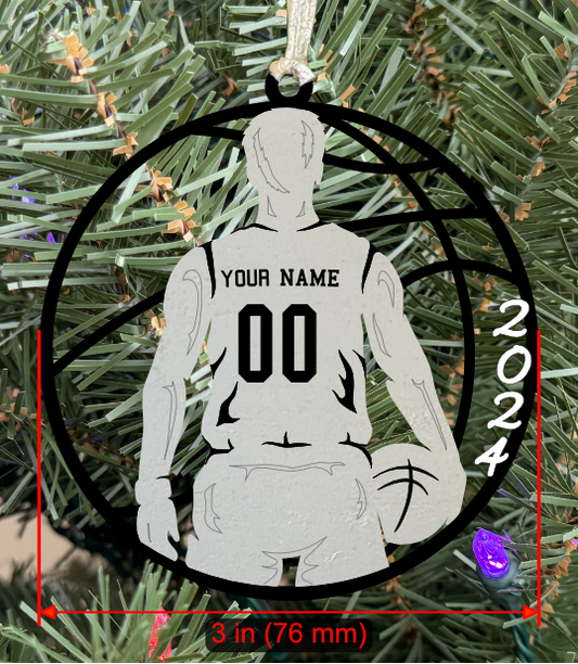 Personalizable Basketball Ornament (Male, Single Layer) with Year on Frame