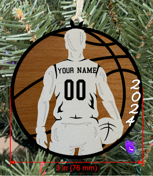 Personalizable Basketball Ornament (Male, Two Layer) with Year on Frame