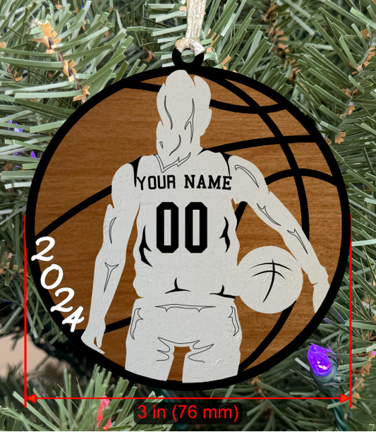 Personalizable Basketball Ornament (Female, Two Layer) with Year on Frame