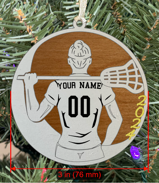 Personalizable Lacrosse Ornament (Female, Two Layer) with Year on Frame