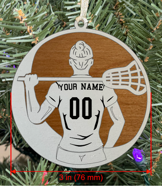 Personalizable Lacrosse Ornament (Female, Two Layer) without Year on Frame