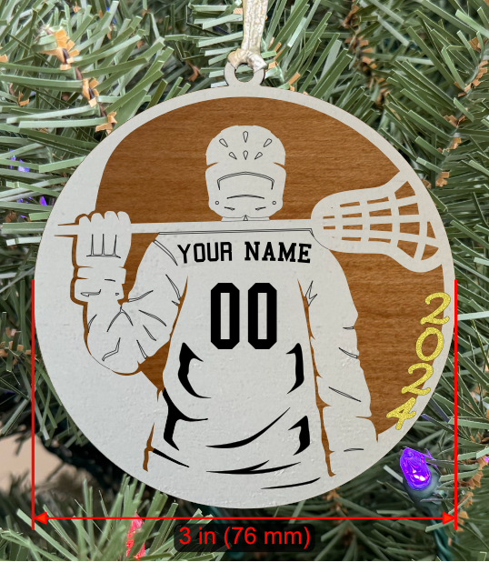 Personalizable Lacrosse Ornament (Male, Two Layer) with Year on Frame