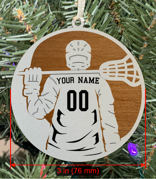 Personalizable Lacrosse Ornament (Male, Two Layer) without Year on Frame